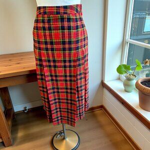 Lois Anderson for Tannerway Vintage Red Tartan Plaid Pencil Pleated Skirt